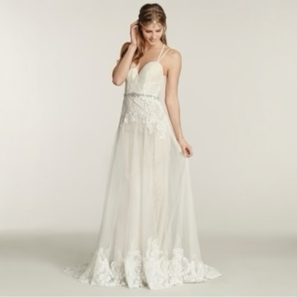 Ti Adora Champagne and Ivory Lace Bohemian Sweetheart A-Line Wedding Gown 12 - Picture 4 of 14